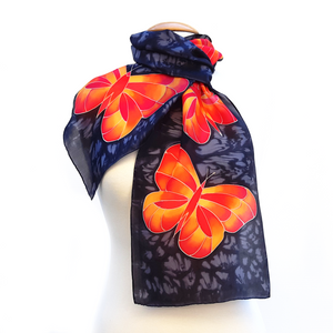 ladies design silk scarf with butterflies hand painted by Lynne Kiel