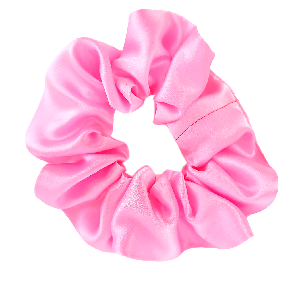 pure silk pink medium size hair scrunchie ponytail holder hair accessory handmade by Lynne Kiel