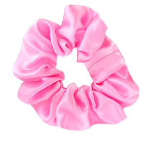 pure silk pink medium size hair scrunchie ponytail holder hair accessory handmade by Lynne Kiel