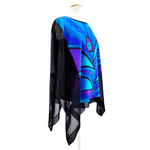 Load image into Gallery viewer, plus size silk clothing hand painted blue peacock feather art design made by Lynne Kiel
