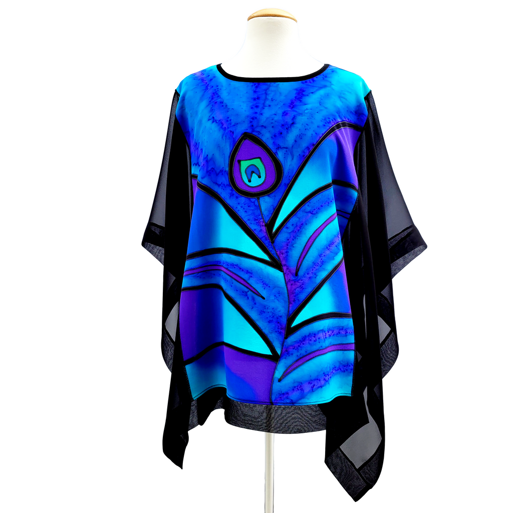 silk clothing hand painted poncho top one size ladies top handmade by Lynne Kiel