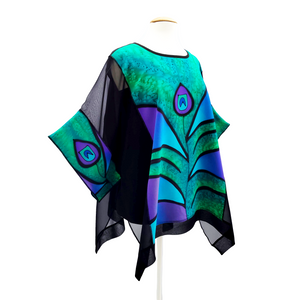 hand painted silk poncho top ones size ladies clothing handmade by Lynne Kiel