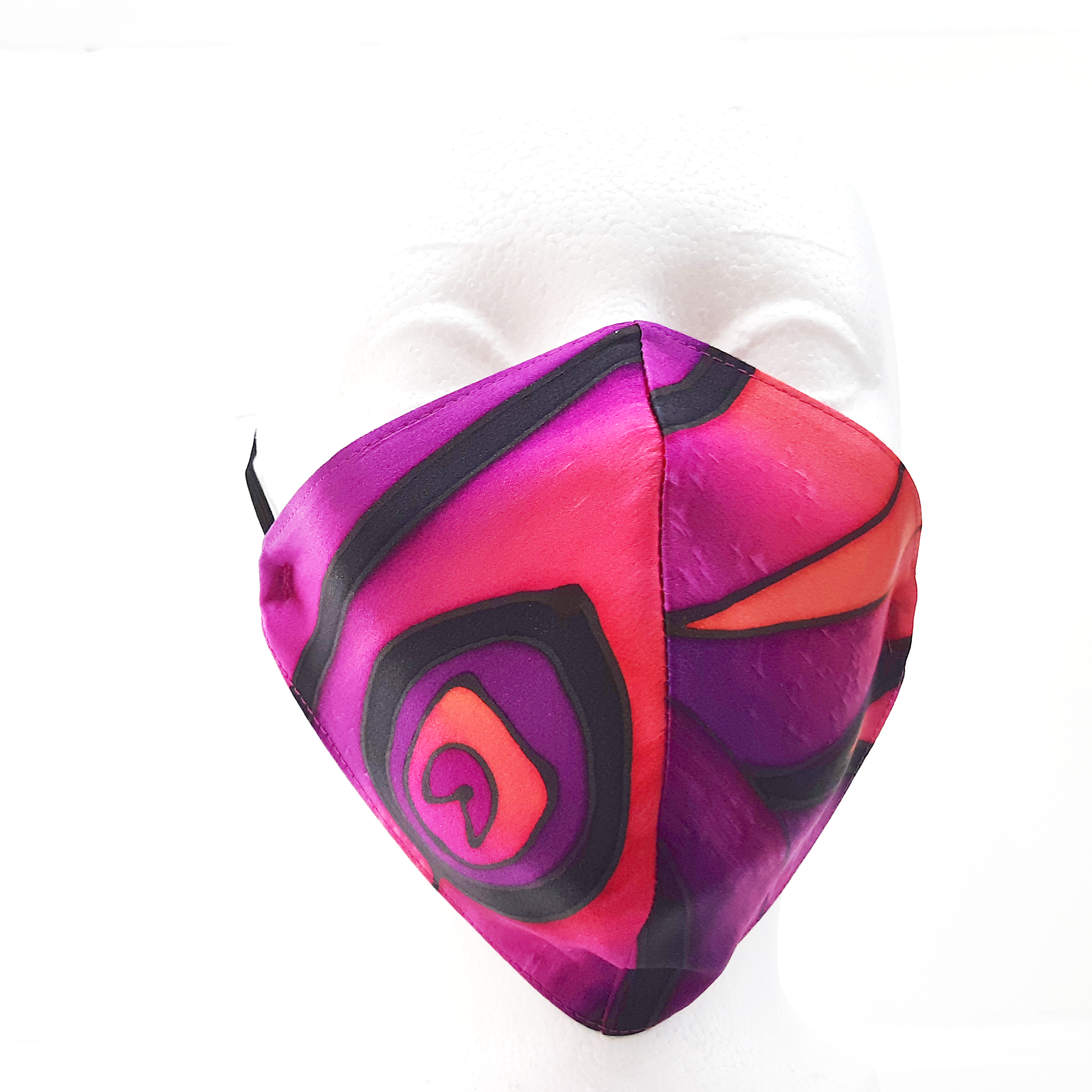 PEACOCK FEATHER  Fuchsia Purple FACEMASK Hand Painted Silk Smooth Fit