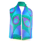 green silk scarf hand painted peacock feather design scarf made in Canada