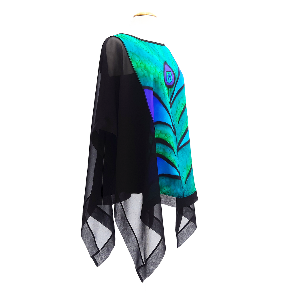 hand painted silk clothing one size women's poncho top handmade by Lynne Kiel 