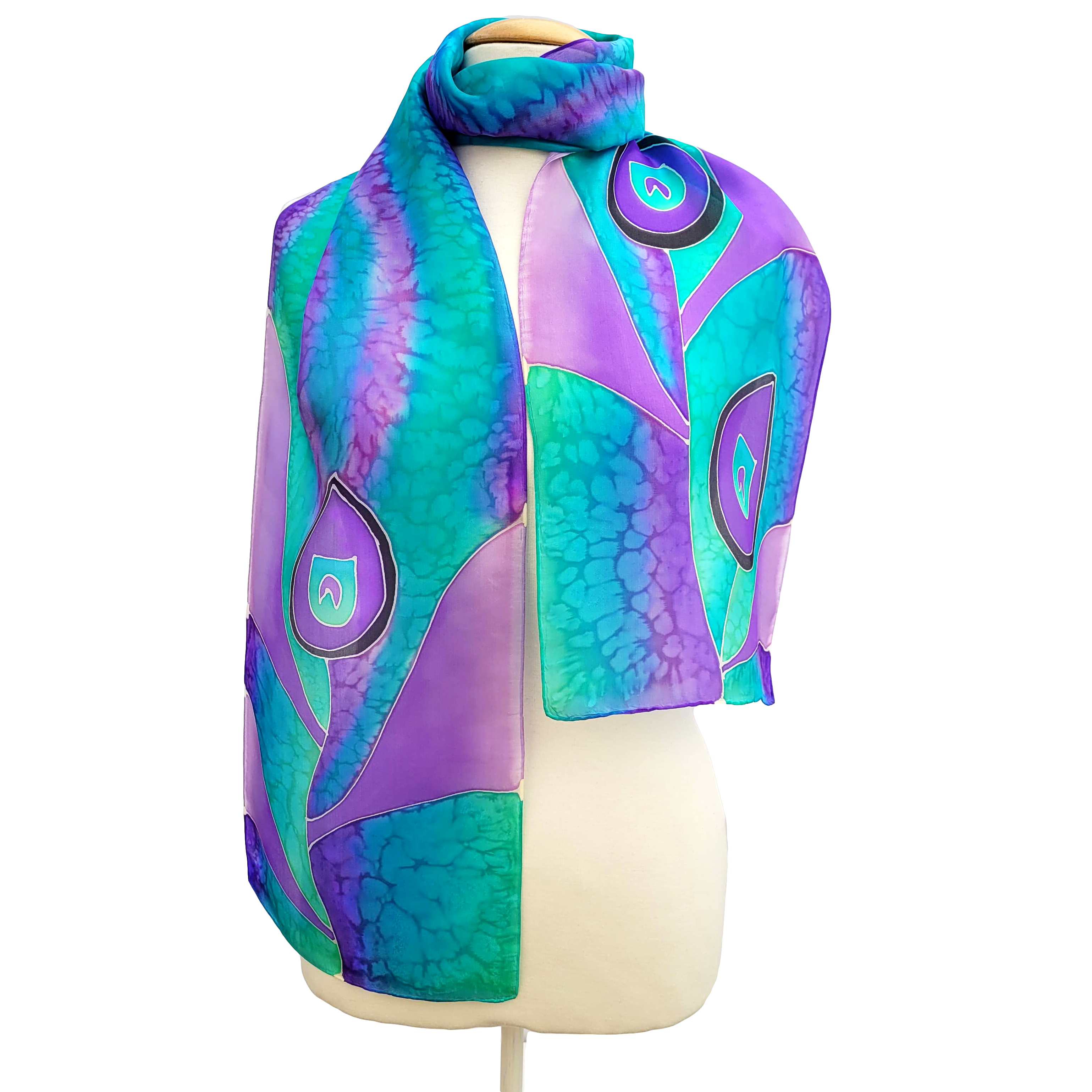 ladies silk neck scarf hand painted silk mauve purple design art handmade by Lynne Kiel