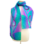 Load image into Gallery viewer, ladies silk neck scarf hand painted silk mauve purple design art handmade by Lynne Kiel
