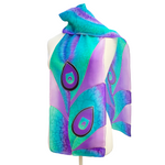 Load image into Gallery viewer, silk scarf purple mauve color hand painted peacock feather design art handmade by Lynne Kiel
