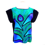 Painted silk ladies top green
