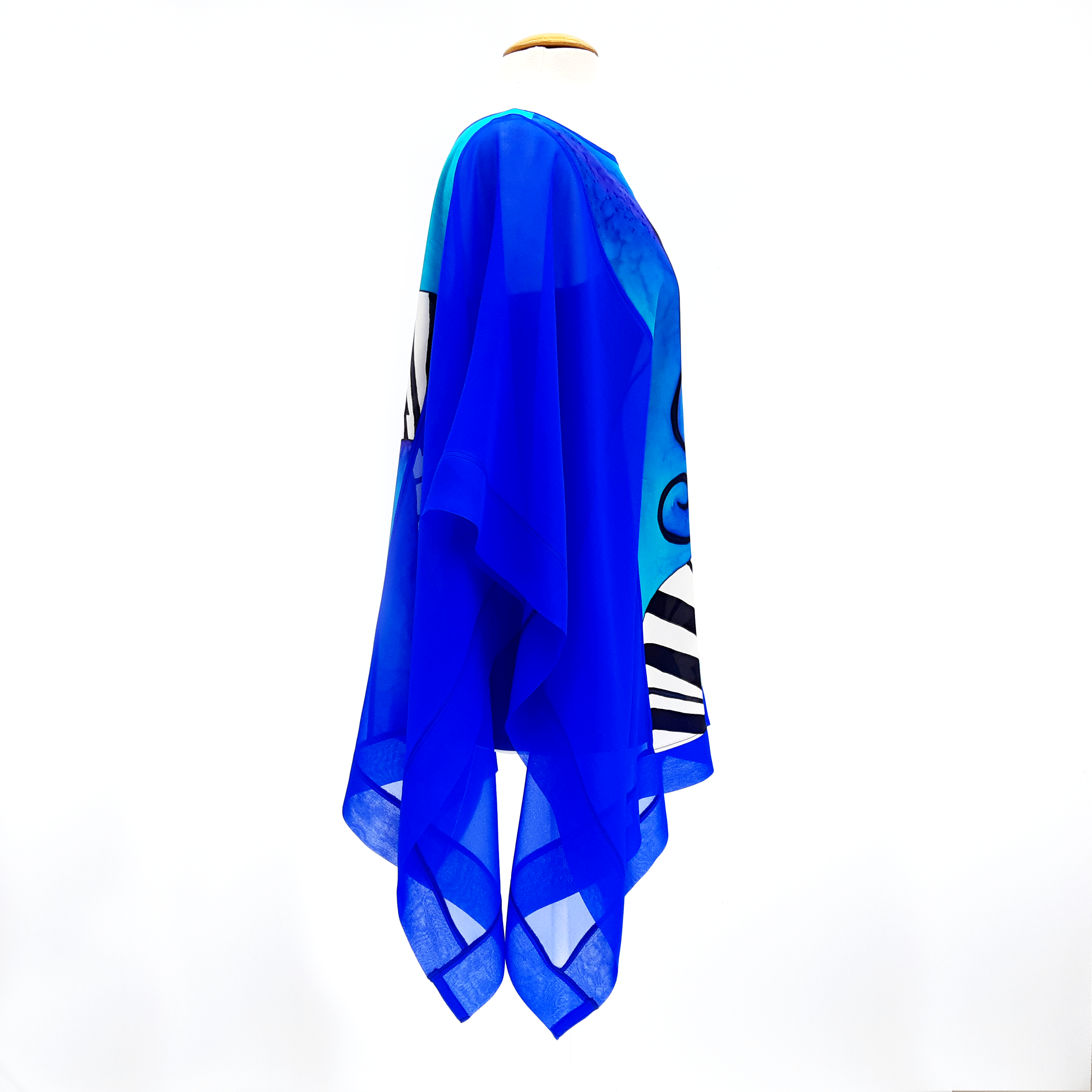 design silk clothing blue poncho top one size made in Canada by Lynne Kiel