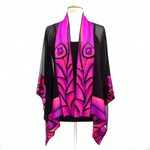 Load image into Gallery viewer, SUNSET FUCHSIA Pink Peacock Feather Kimono Shawl Hand Painted Silk Top
