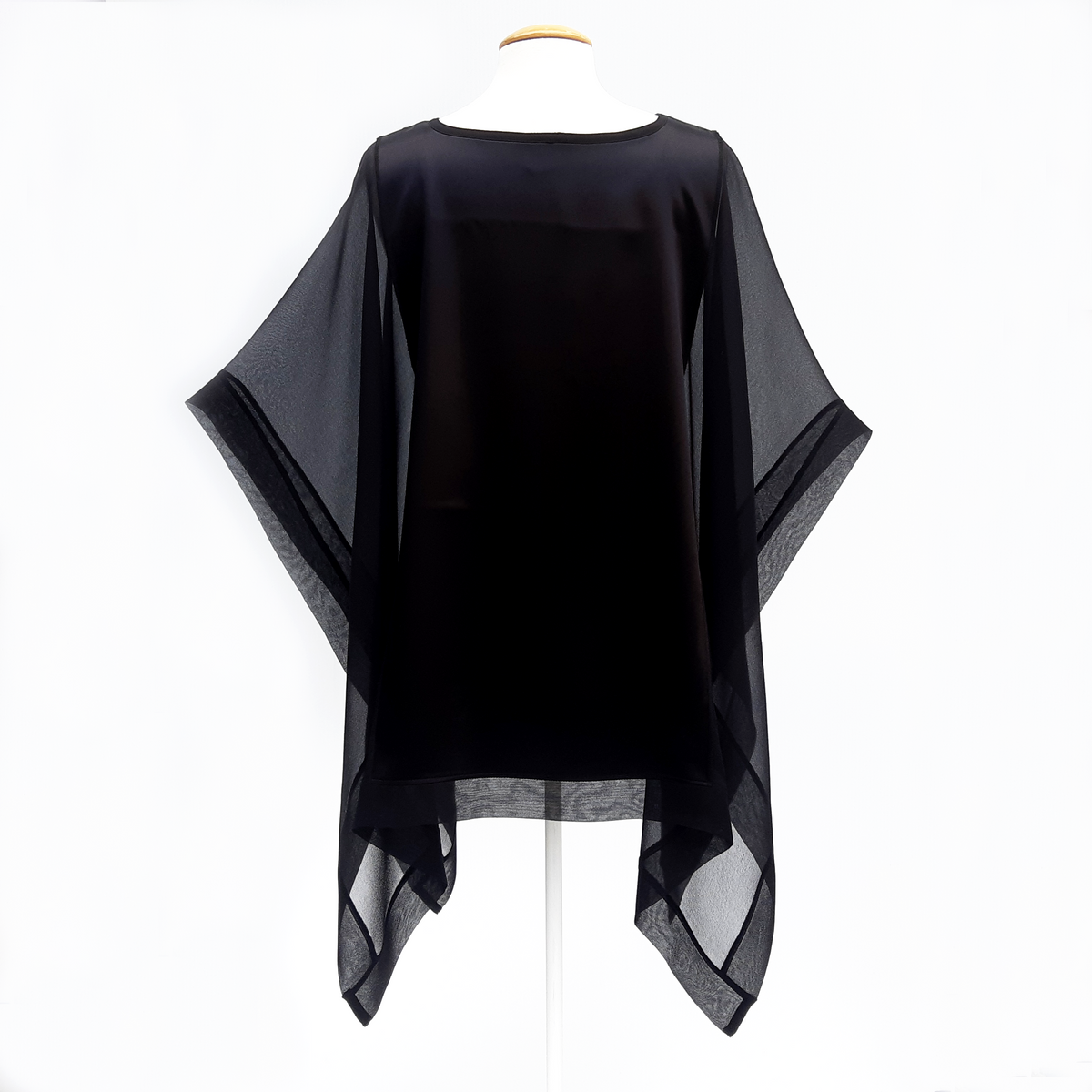 black poncho top painted silk autumn leaf design made by Lynne Kiel
