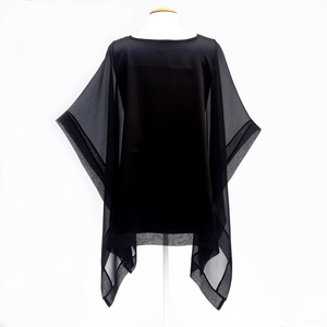 long ladies poncho top black silk one size handmade by Lynne Kiel