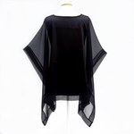 Load image into Gallery viewer, black silk poncho top back view one size fashion clothing handmade by Lynne Kiel

