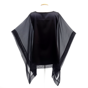 black silk long poncho top painted silk fashion design by Lynne Kiel