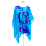 Load image into Gallery viewer, turquoise blue dragonflies hand painted silk poncho top one size clothing for women handmade by Lynne Kiel
