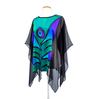 green silk hand painted womens fashion one size poncho top handmade by Lynne Kiel