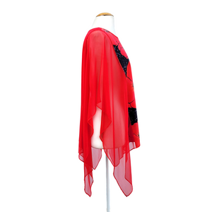 Silk clothing handpainted red opppy art design one size poncho top handmade by Lynne Kiel