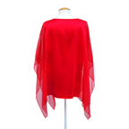Red silk ladies clothing poncho style top womens one size blouse hand painted red poppy art design handmade by Lynne Kiel