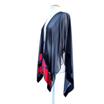 Load image into Gallery viewer, pure silk sheer black silk shawl handpainted red poppies art design handmade by Lynne Kiel
