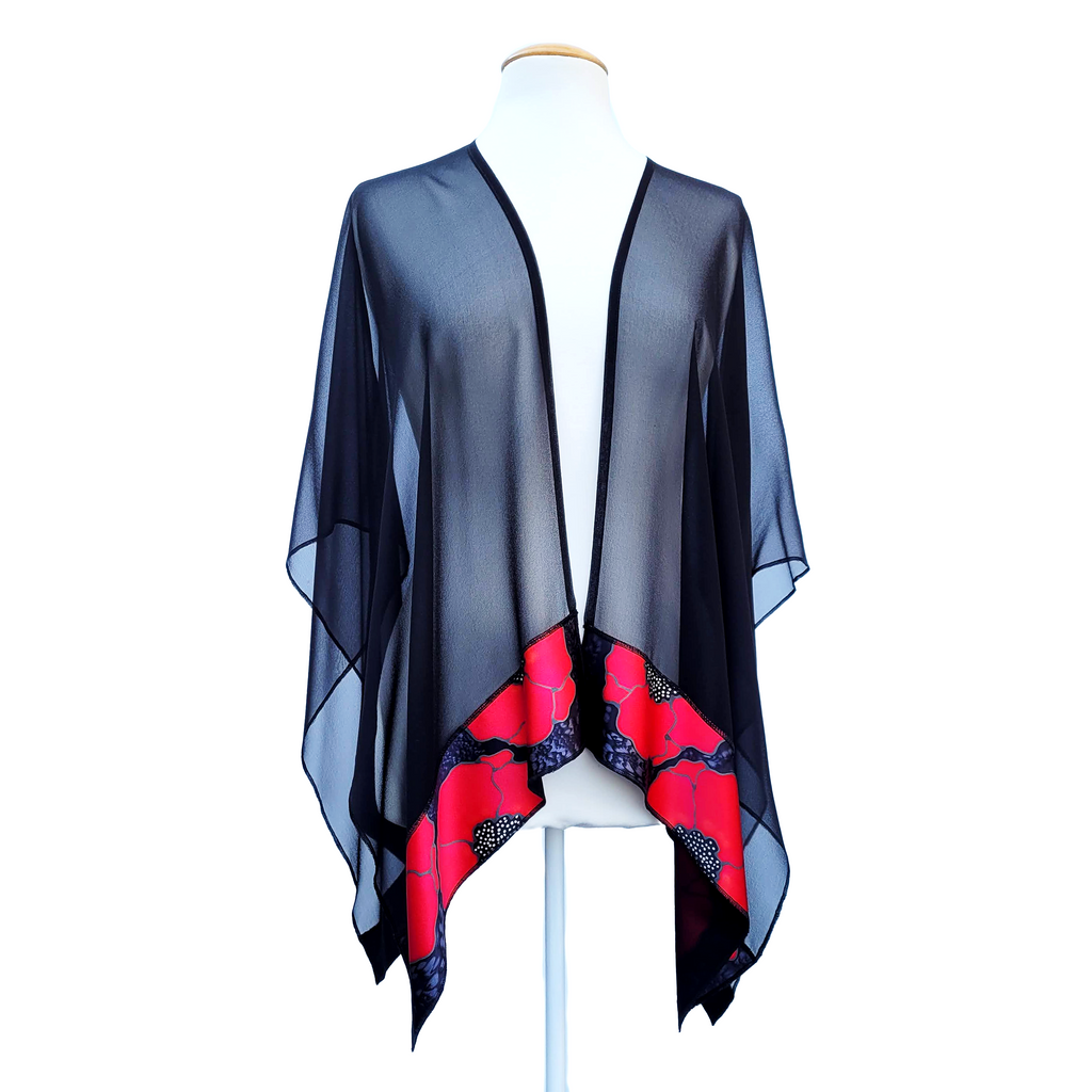 womens clothing pure silk sheer black shawl handmade in Canada One size ladies top by Lynne Kiel