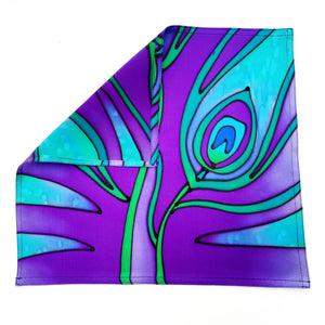 purple silk satin hand painted pocket square men's fashion accessory handmade in Canada by Lynne Kiel