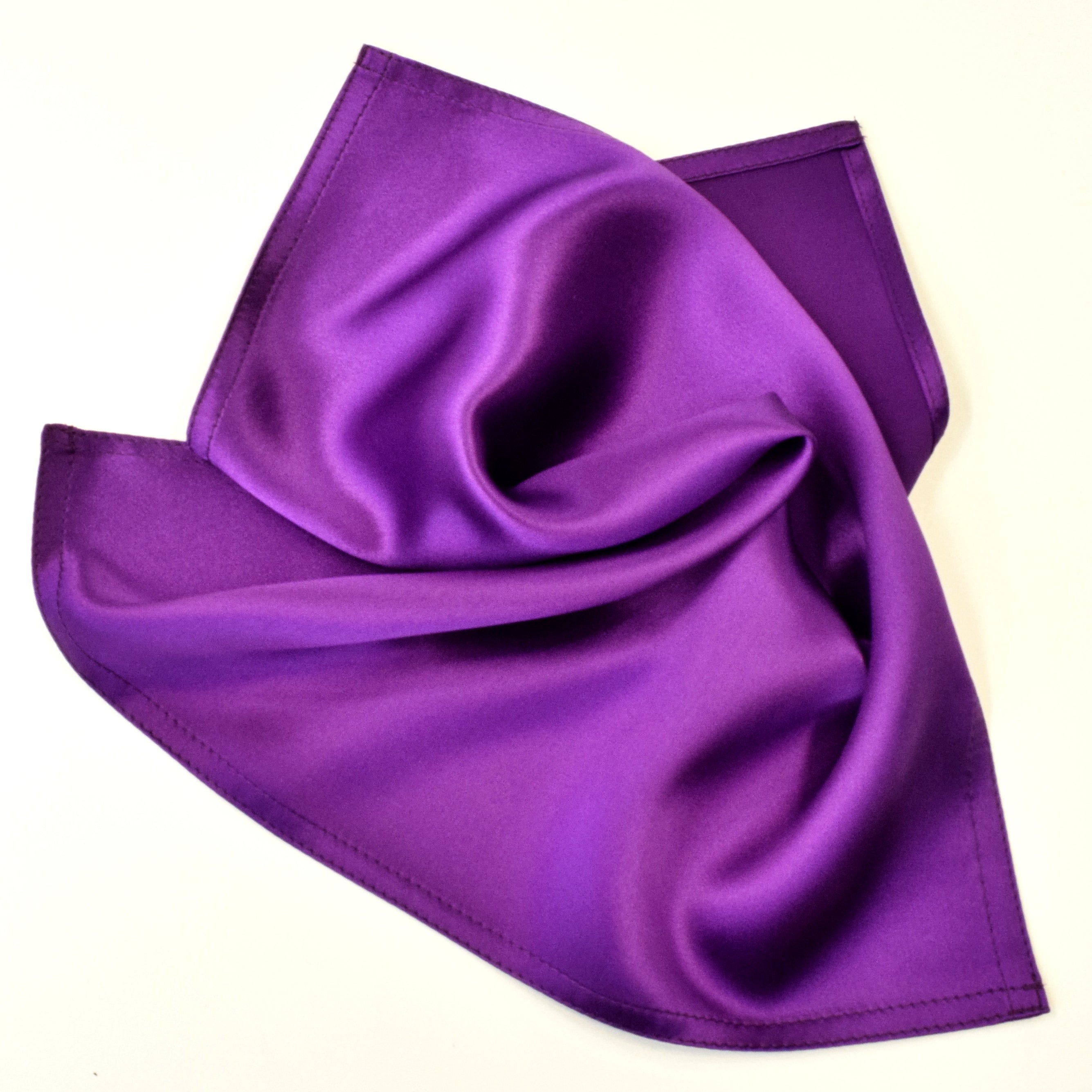 Pure silk purple satin pocket square for men's fashion handmade by Lynne Kiel