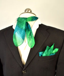 Men's fashion design silk pocket square and neckerchief hand painted by Lynne Kiel 
