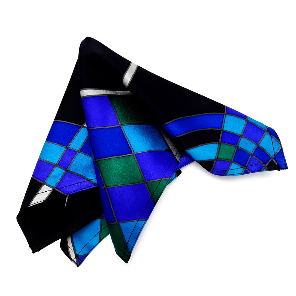 Silk Satin abstract art pocket square men's fashion design made by Lynne Kiel