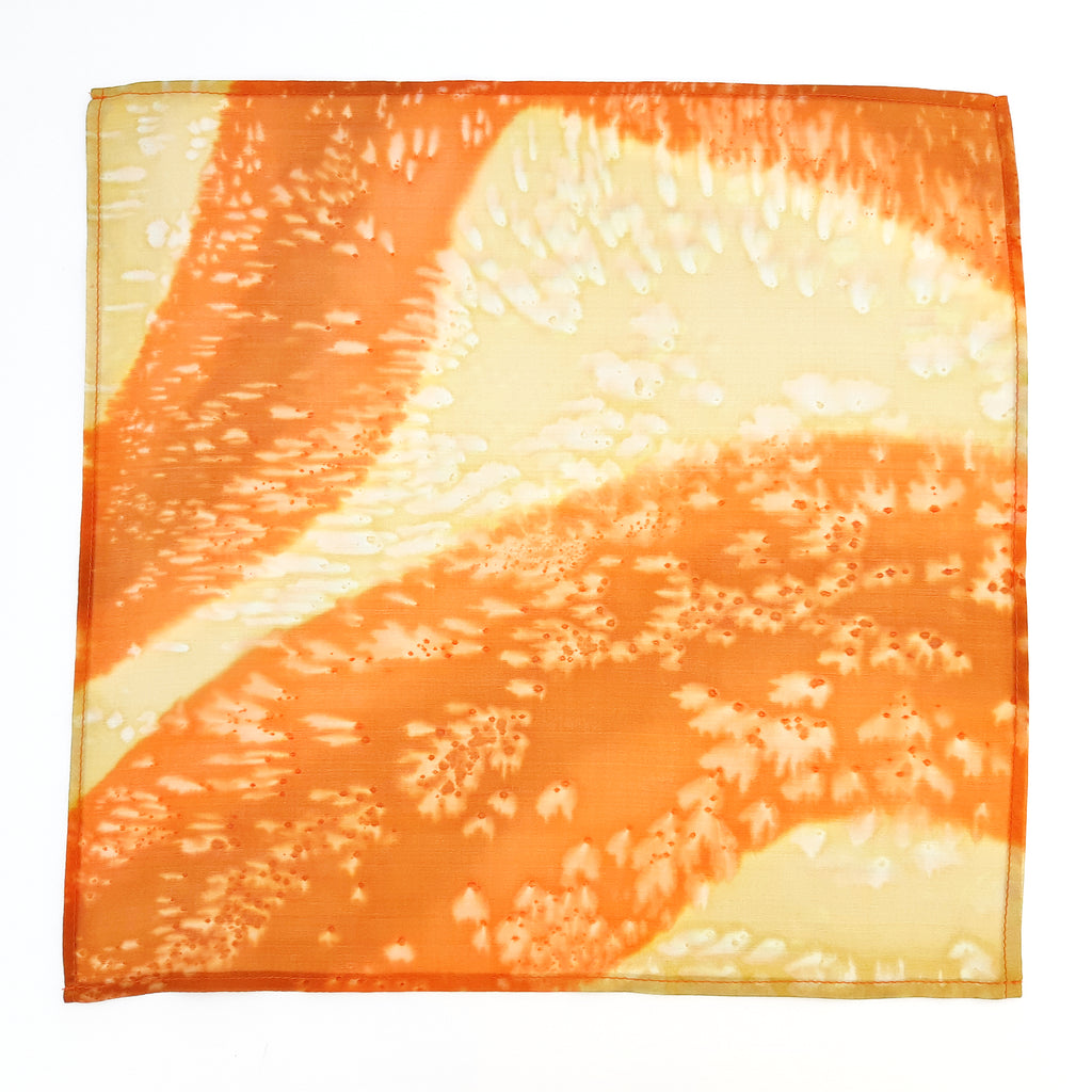 hand painted beige and rust silk pocket square scarf men's fashion accessory handmade in Canada by Lynne Kiel 