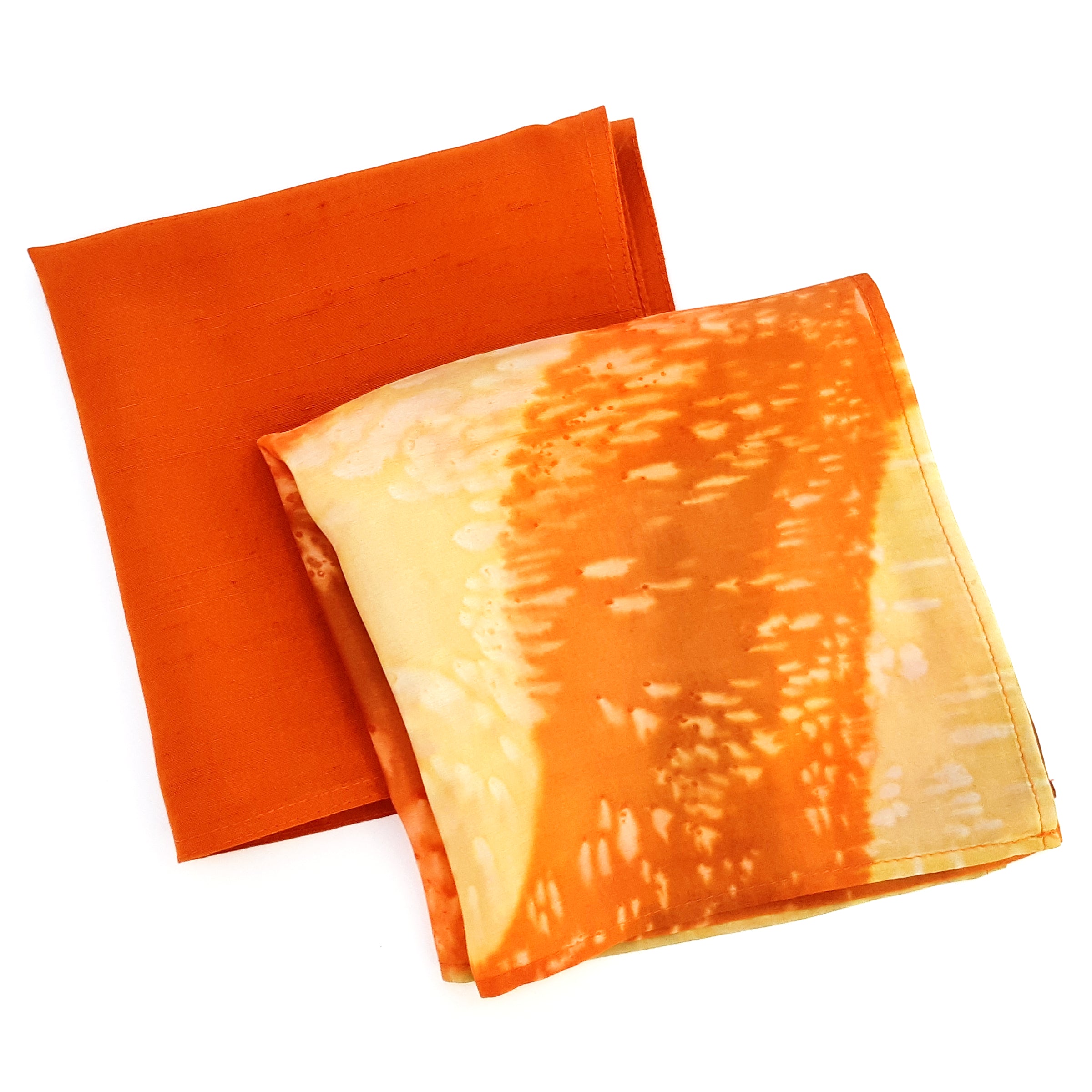 Orange silk pocket square painted silk men's fashion made by Lynne Kiel