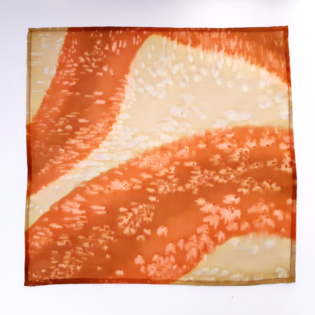 Men's fashion accessory  pocket square orange beige hand painted silk by Lynne Kiel