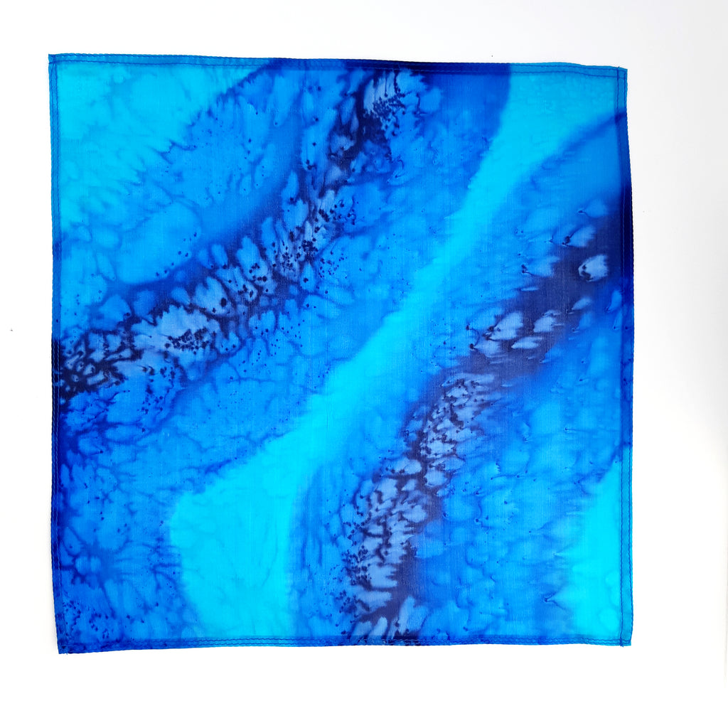 Royal Blue hand painted silk pocket square men's fashion accessory handmade by Lynne Kiel