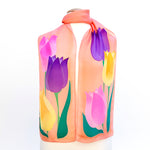 Load image into Gallery viewer, PAINTBOX TULIPS Pastel Green Pink Purple Yellow PAINTED SILK SCARF
