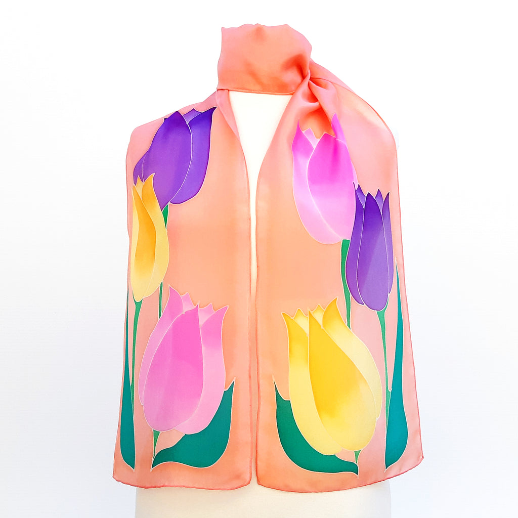 painted silk scarf for women orange