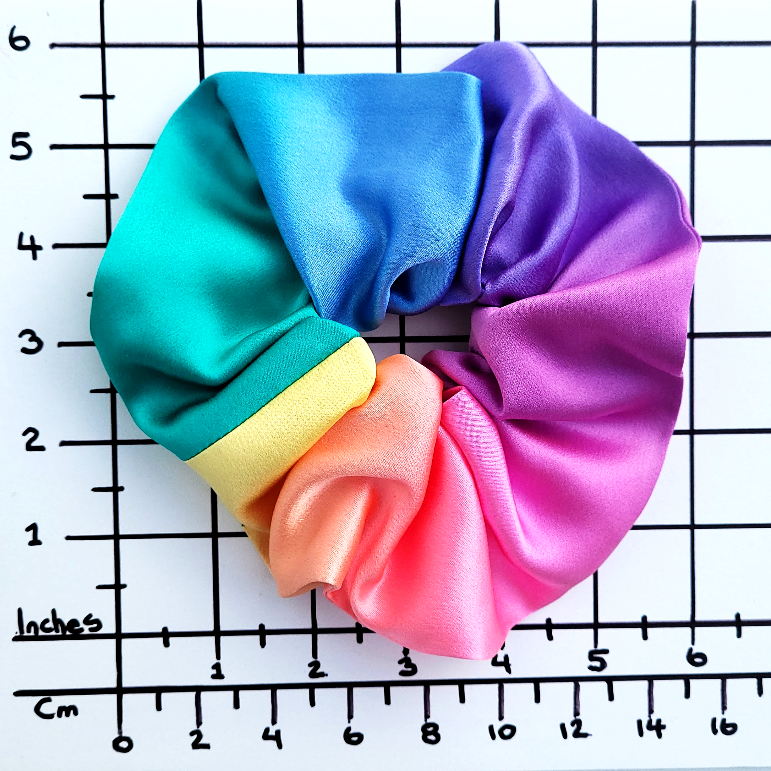 large size pure silk hair scrunchie rainbow color handmade by Lynne Kiel