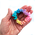 skinny pure silk scrunchies for hair handmade by Lynne Kiel