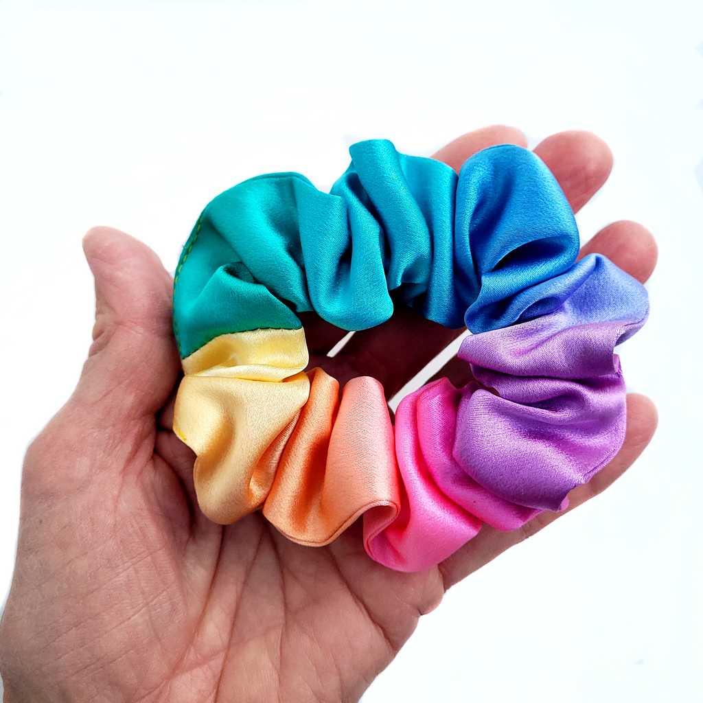 pure silk hair accessories pony tail scrunchie handmade by Lynne Kiel