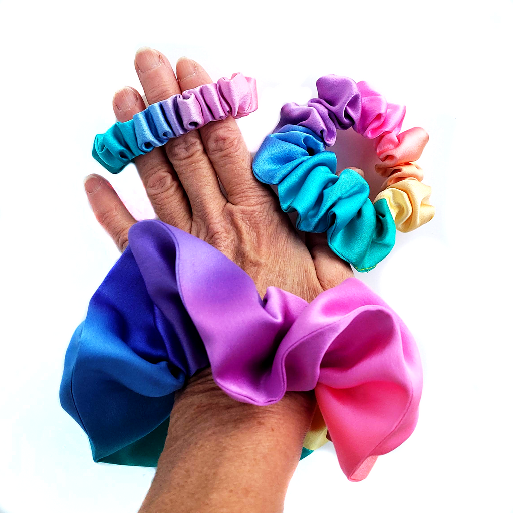 small silk hair scrunchies handmade pure silk made by Lynne Kiel