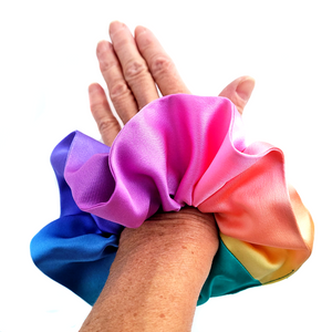 Oversized hair scrunchie rainbow color pure silk hand dyed by Lynne Kiel