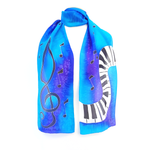 Load image into Gallery viewer, PIANO SILK SCARF Treble clef &amp; Music PAINTED SILK  Rainbow Pink Blue
