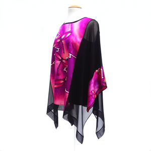 pure silk long caftan top for women design dragonfly hand painted art by Lynne Kiel