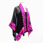 Pure silk sheer black kimono one size ladies top hand painted peacock art design handmade by Lynne Kiel made in Canada