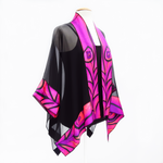 Load image into Gallery viewer, SUNSET FUCHSIA Pink Peacock Feather Kimono Shawl Hand Painted Silk Top
