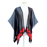 Load image into Gallery viewer, one size black shawl red poppy hand painted art design handmade by Lynne Kiel
