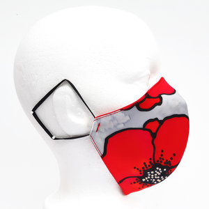red poppy fitted pure silk face mask washable
