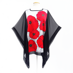 Load image into Gallery viewer, painted silk red poppies black poncho top one size handmade by Lynne Kiel
