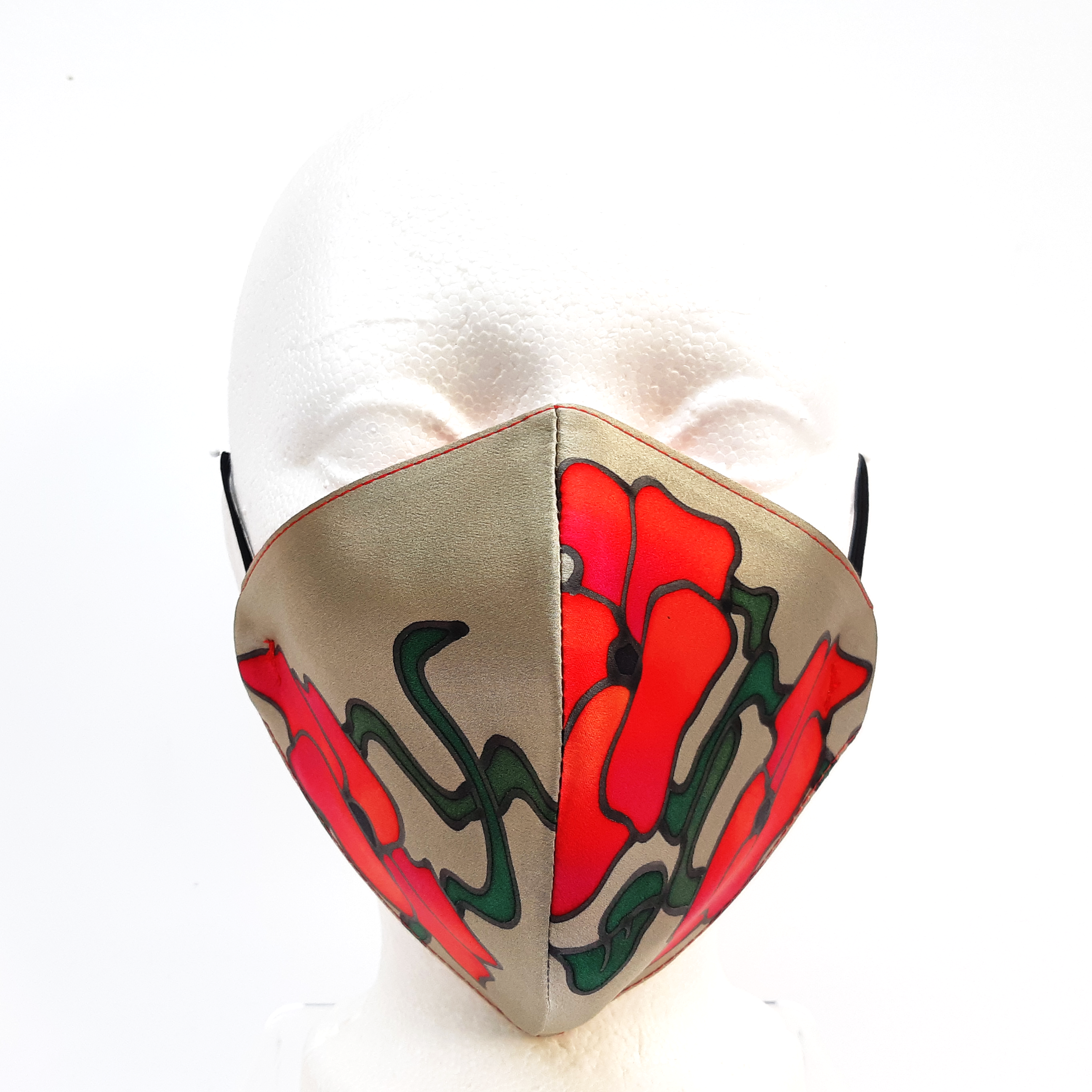 hand painted silk poppy facemask washable