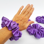 Load image into Gallery viewer, large and small size scrunchie hair accessories handmade in Canada
