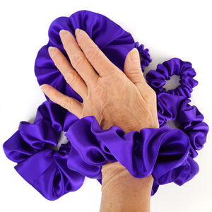 Purple large silk satin scrunchie hair accessory made in Canada